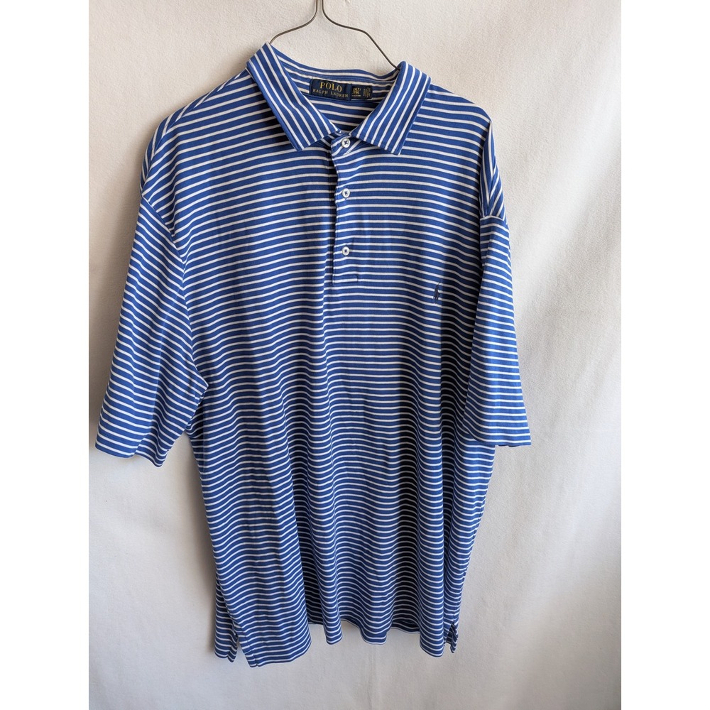 Polo Ralph Lauren Mens 2XLT Blue White Striped Short Sleeve Polo Shirt Tall